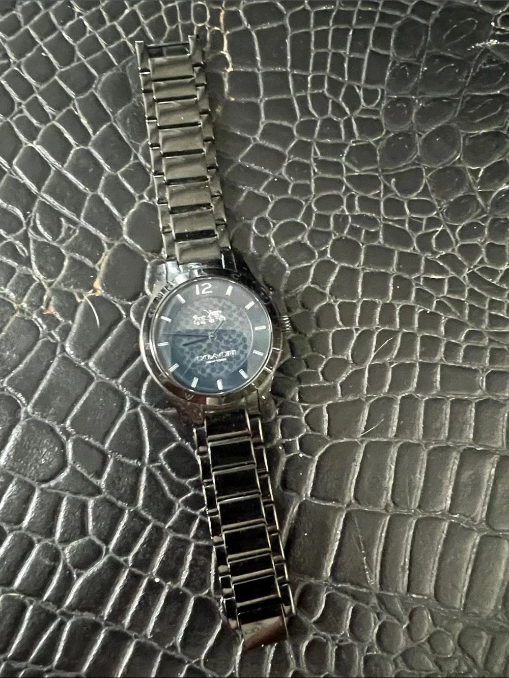 Coach metal band watch with Signature print face